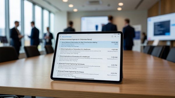 Conference app showing an AI-recommended personalized session agenda for an attendee