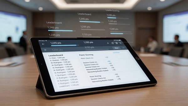 Conference app interface with a leaderboard and point-scoring gamification feature being phased out