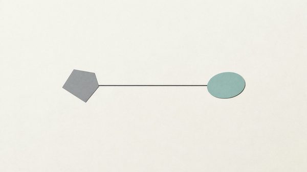 Simple abstract minimalist illustration representing algorithmic matchmaking — geometric shapes suggesting two nodes connected by a line, muted color palette, no people, no text, no logos