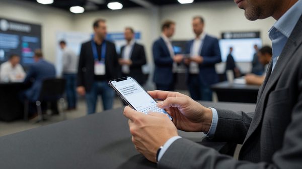 Attendee typing a question into an AI chatbot interface within a conference mobile app