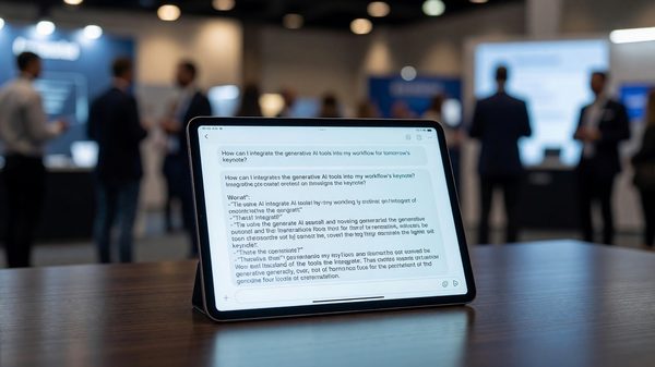 Conference app chat interface showing a generative AI assistant responding to an attendee question