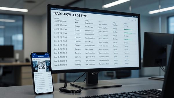 Sales dashboard showing tradeshow leads syncing in real time from a lead-retrieval app into a CRM