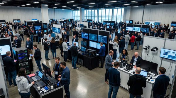 Well-attended regional tech conference exhibition floor, illustrating the growing appeal of mid-sized events