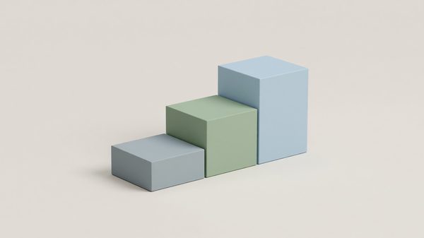 Simple abstract minimalist illustration representing tiered pricing — geometric shapes suggesting ascending pricing bars or steps, muted color palette, no people, no text, no logos