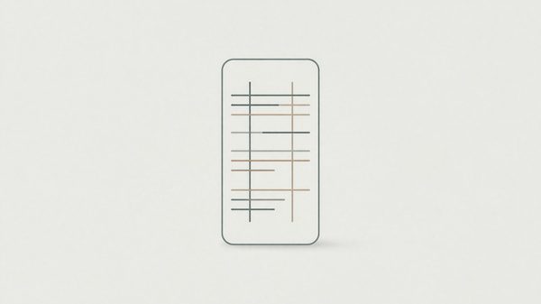 Simple abstract minimalist illustration representing a mobile event app — geometric shape suggesting a smartphone with a schedule grid, muted color palette, no people, no text, no logos